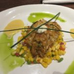 Crab cake on corn maque chop