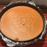 Baked Pumpkin cheesecake still in the foil wrapped springform pan