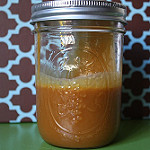 Mason jar of caramel sauce